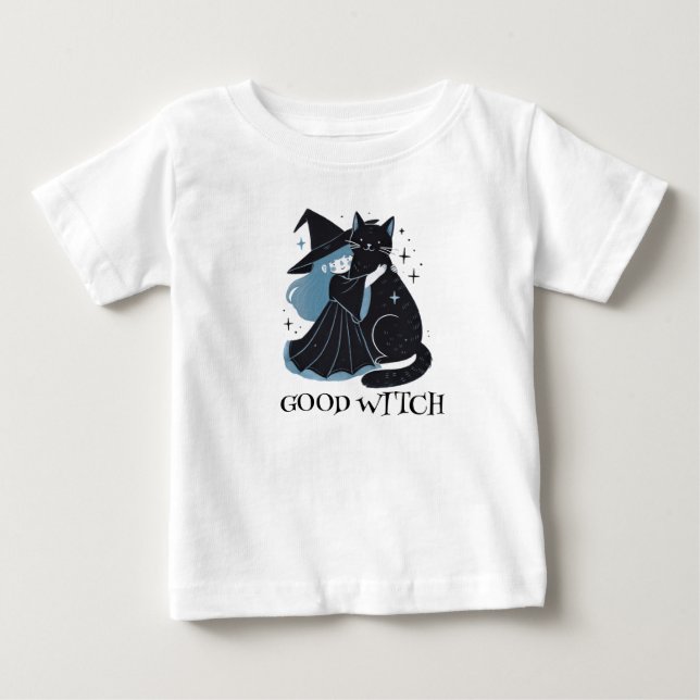Hexe mit schwarzer Katze Baby T-shirt (Vorderseite)