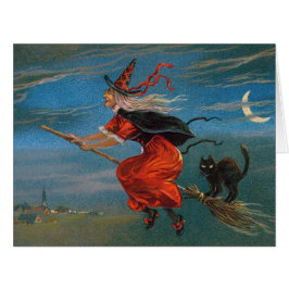 Hexe mit schwarzer Katze zu Halloween