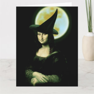 Hexe Mona Lisa Halloween Vollmond Karte