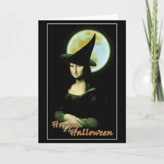 Hexe Mona Lisa Halloween Vollmond Karte