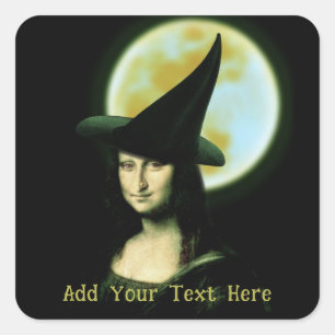 Hexe Mona Lisa Halloween Vollmond Quadratischer Aufkleber