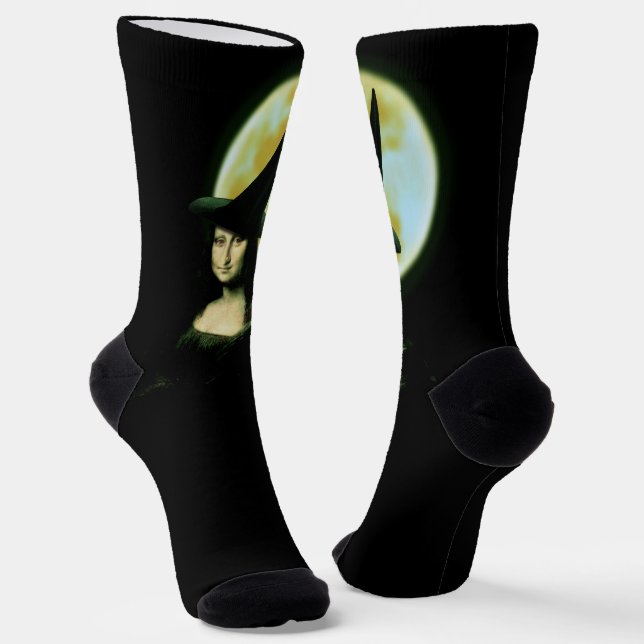 Hexe Mona Lisa Halloween Vollmond Socken (Gewinkelt)