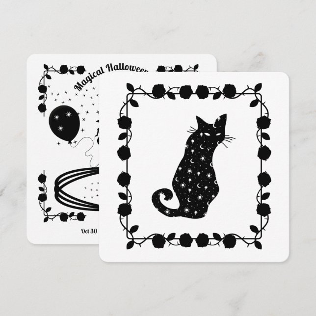 Hexe n' Willow Cat Halloween-Party Einladung (Vorne/Hinten)