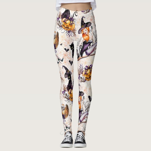 Hexe Pattern Halloween Leggings (Vorderseite)