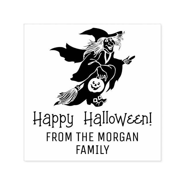 Hexe & Pumpkin Silhouette glücklicher Halloween-Na Permastempel (Design)
