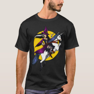 Hexe reitet auf Einhorn Halloween T-Shirt