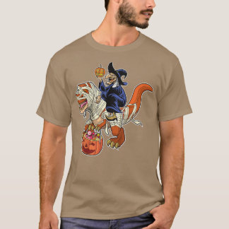 Hexe Riding Mummy Dinosaur T rex Halloween Funny T-Shirt