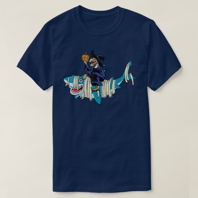 Hexe Riding Mummy Shark Halloween Witch Sha T-Shirt (Design vorne)