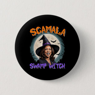 Hexe Scamala Harris Anti Kamala Halloween Black P Button