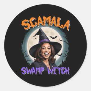 Hexe Scamala Harris Anti Kamala Halloween Black P Runder Aufkleber