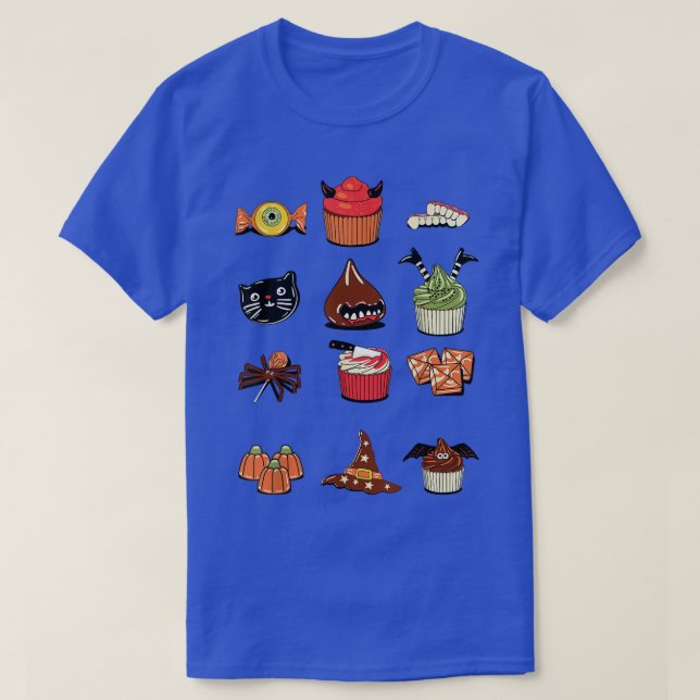 Hexe Schwarze Katze Cupcake Eyeball Spider Bat Hal T-Shirt (Design vorne)