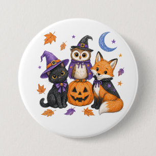 Hexe schwarze Katze Eule Fuchs Kürbis Kunst Button
