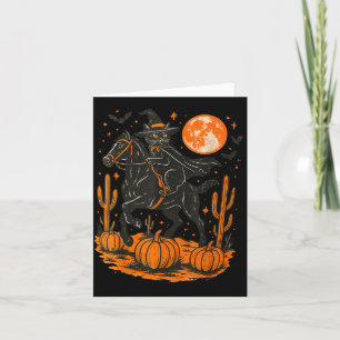 Hexe schwarze Katze reitet auf Halloween-Kürbis-Pf Karte