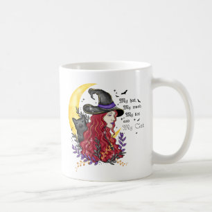 Hexe, Schwarze Katze und Halbmond Kaffeetasse