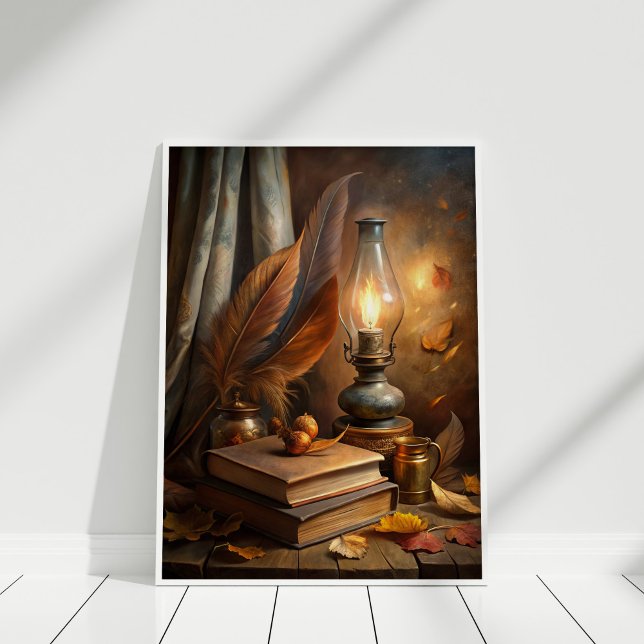 Hexe-Study Wall Art - Vintage Candlelit-Magie Poster (Witch's Study Wall Art – Vintage Candlelit Magic in white frame)