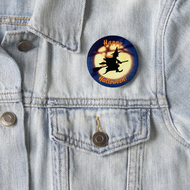 Hexe über den Halloween-Button Button (Beispiel)