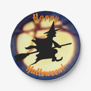 Hexe über Mond Halloween Paper Teller