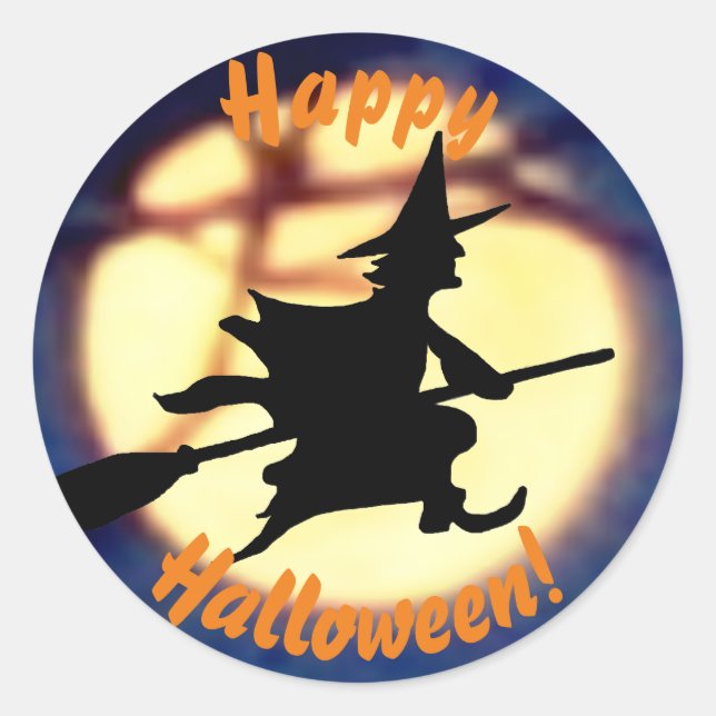 Hexe über MondHalloween-Aufkleber Runder Aufkleber (Vorderseite)