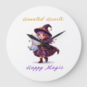 Hexe und Boo Freundinnen Süßer Halloween-Zauber Große Wanduhr