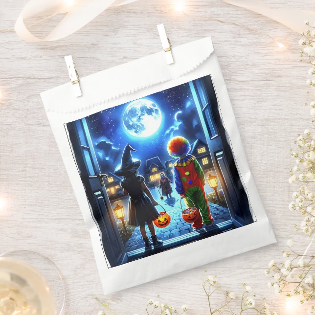 Hexe und Clown, die ein Monster Halloween anschaue Geschenktütchen (Ausgeschnitten)