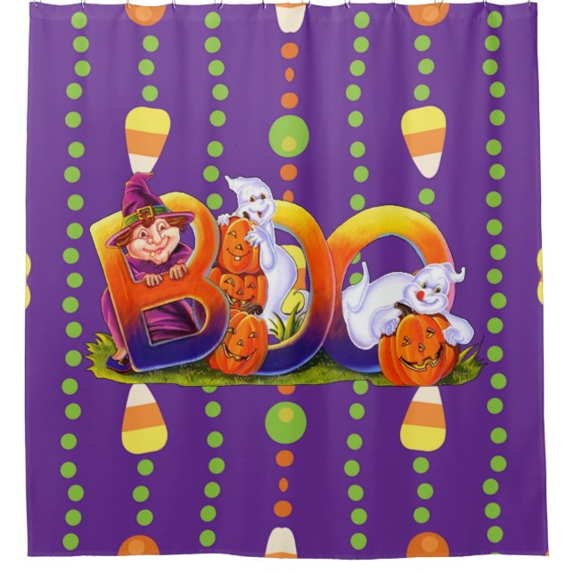 Hexe und Ghost Boo Duschvorhang (Vorderseite)