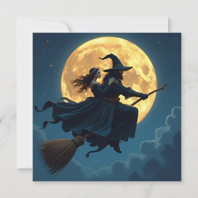 Hexe und Hexenmeister Personalisiertes Halloween Karte (Vorderseite)