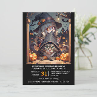 Hexe und ihr Katzen-Halloween-Party Einladung