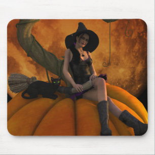 Hexe und Katze auf Giant Pumpkin Mousepad