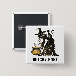 Hexe und Katze Button