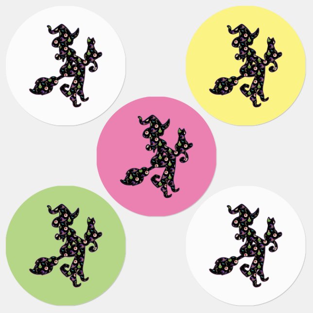 Hexe und Katze, Halloween-Stimmung Etiketten (Gruppe)