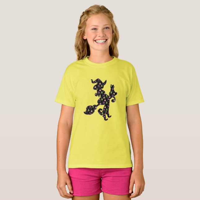 Hexe und Katze, Halloween-Stimmung T-Shirt (Vorne ganz)