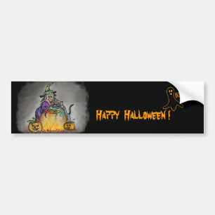 Hexe und Katze, Happy Halloween! Autoaufkleber