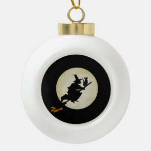 Hexe und Katze Keramik Kugel-Ornament