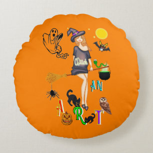 Hexe und Kunst Rundes Kissen
