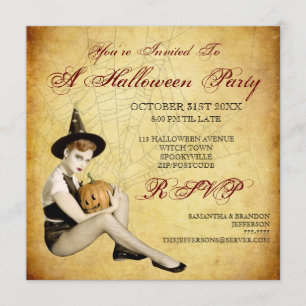 Hexe-und Kürbis-Halloween-Party-Einladung Einladung