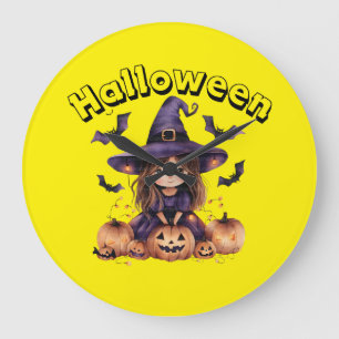 Hexe und Kürbis Halloween Wall Clock Große Wanduhr