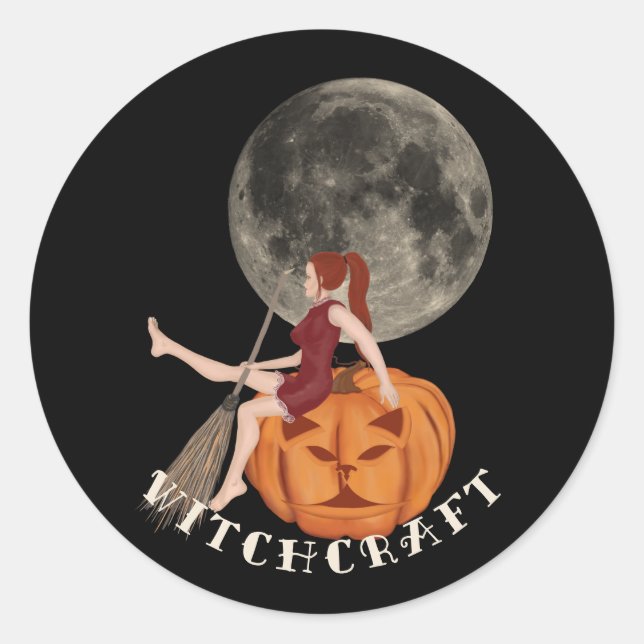 Hexe und Kürbis. Hexerei zu Halloween Runder Aufkleber (Vorderseite)