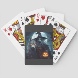 Hexe und Kürbislaterne mit Mond Spielkarten