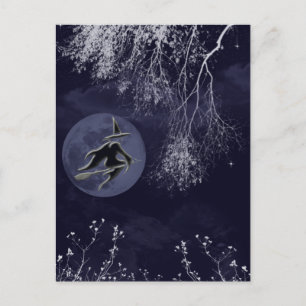 Hexe und Mond in der Nacht Postkarte