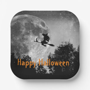 Hexe und MondHalloween anpassbar Pappteller