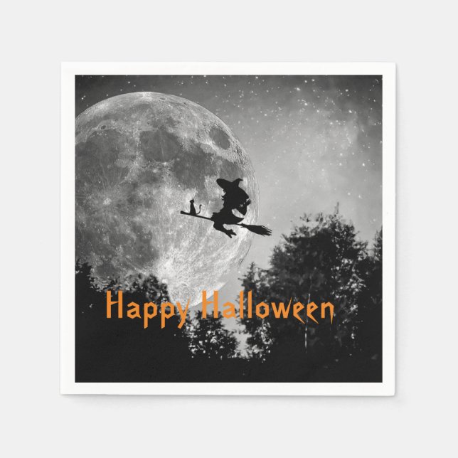 Hexe und MondHalloween - individualisierbares Papi Serviette (Vorderseite)