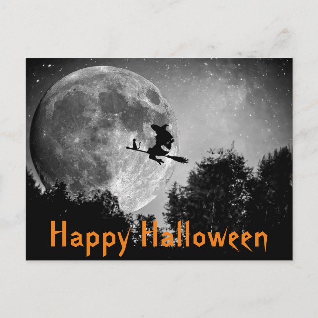 Hexe und MondHalloween - individuell anpassbare Po Postkarte (Vorderseite)