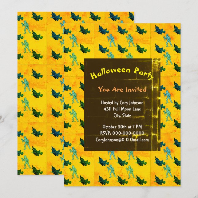 Hexe und Mummy Muster Halloween Retro Einladung (Vorne/Hinten)