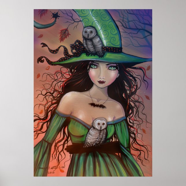 Hexe und Owls Halloween-Poster Poster (Vorne)