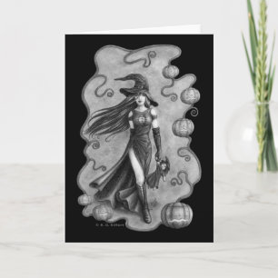 Hexe und Puppe Halloween Karte
