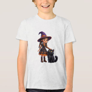 Hexe und schwarze Katze Halloween Hexen-Fantasy Tri-Blend Shirt