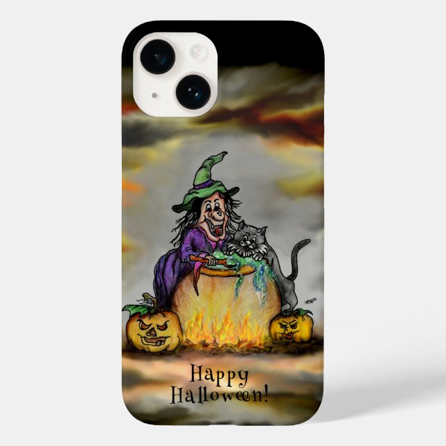 Hexe und schwarze Katze, Happy Halloween! Case-Mate iPhone 14 Hülle (Rückseite)