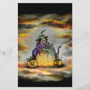 Hexe und schwarze Katze, Happy Halloween! Flyer