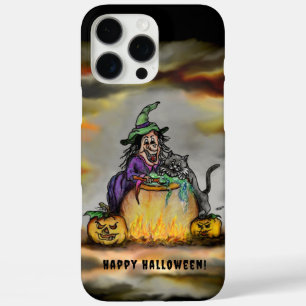 Hexe und schwarze Katze, Happy Halloween! iPhone 16 Pro Max Hülle