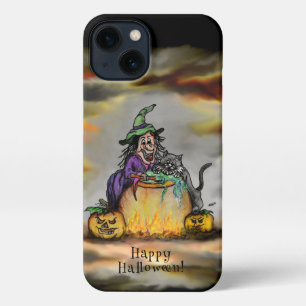 Hexe und schwarze Katze, Happy Halloween! iPhone Hülle